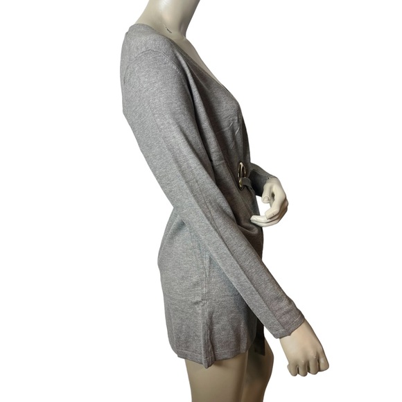 Coco Bleu Gray Long Sleeve Tie Knit Cardigan. - Picture 6 of 12